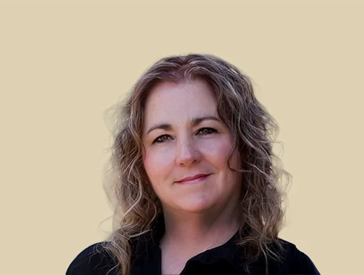 Professional headshot of Colleen Gibson, a case manager, smiling against a brown background.